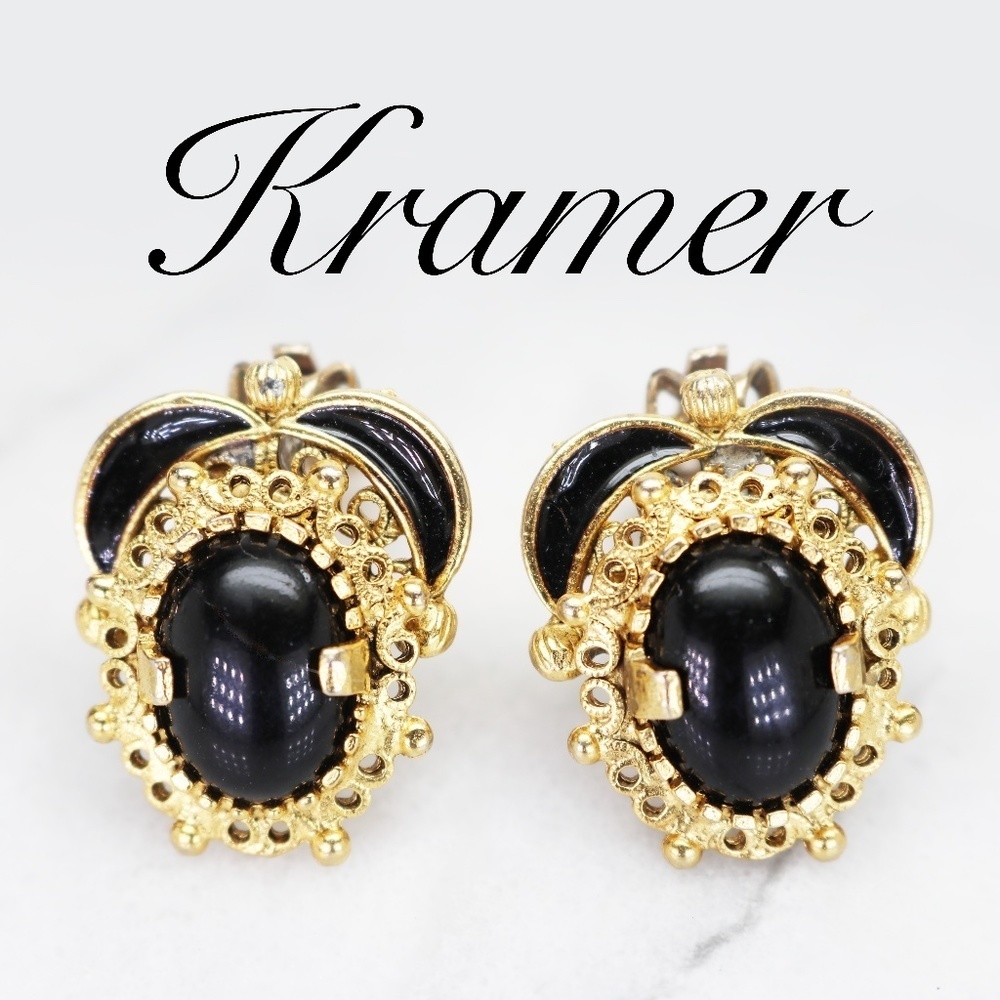 Vintage 1950s KRAMER Black Onyx Earrings